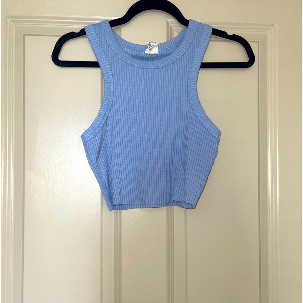 Barley worn destined blue ribbed crop top in a size small.